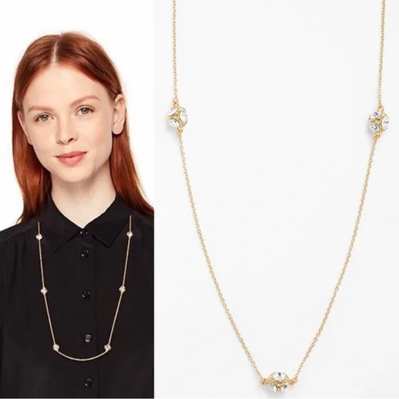 KATE SPADE NEW YORK LADY MARMALADE GOLD RHINESTONE SCATTER STATION NECKLACE - Picture 3 of 15